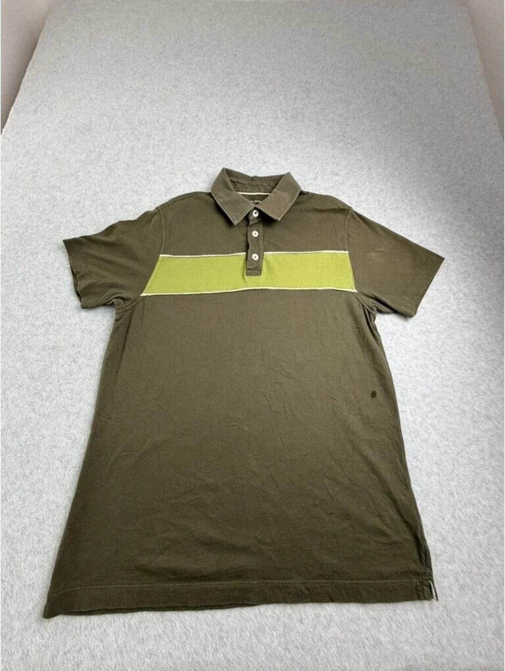 Banana Republic Mens Polo Shirt M Olive Green Lime Stripe Cotton Short Sleeve